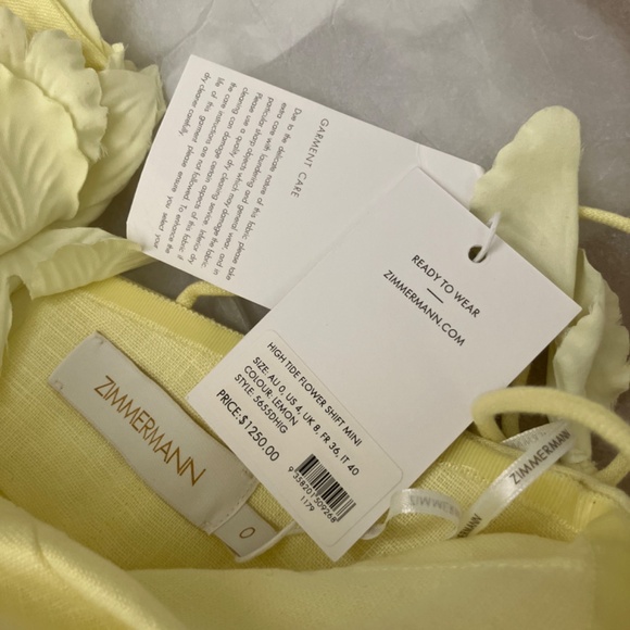 NWT Zimmermann High Tide Lift Off Flower Mini Dress light yellow - Picture 6 of 7